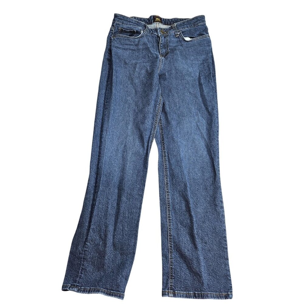 Lee Jeans‎ Womens 10 Blue High Rise Straight Leg Stretch Denim Pants Medium Wash